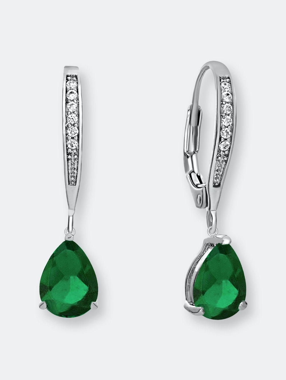 Genevive Sterling Silver White Gold Plate w Green CZ dangle Earrings NWOT ✨️